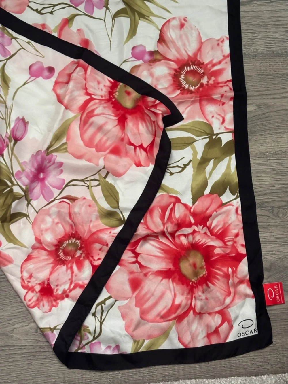 Oscar de la Renta Floral Silk Scarf in Red, Pink and Cream